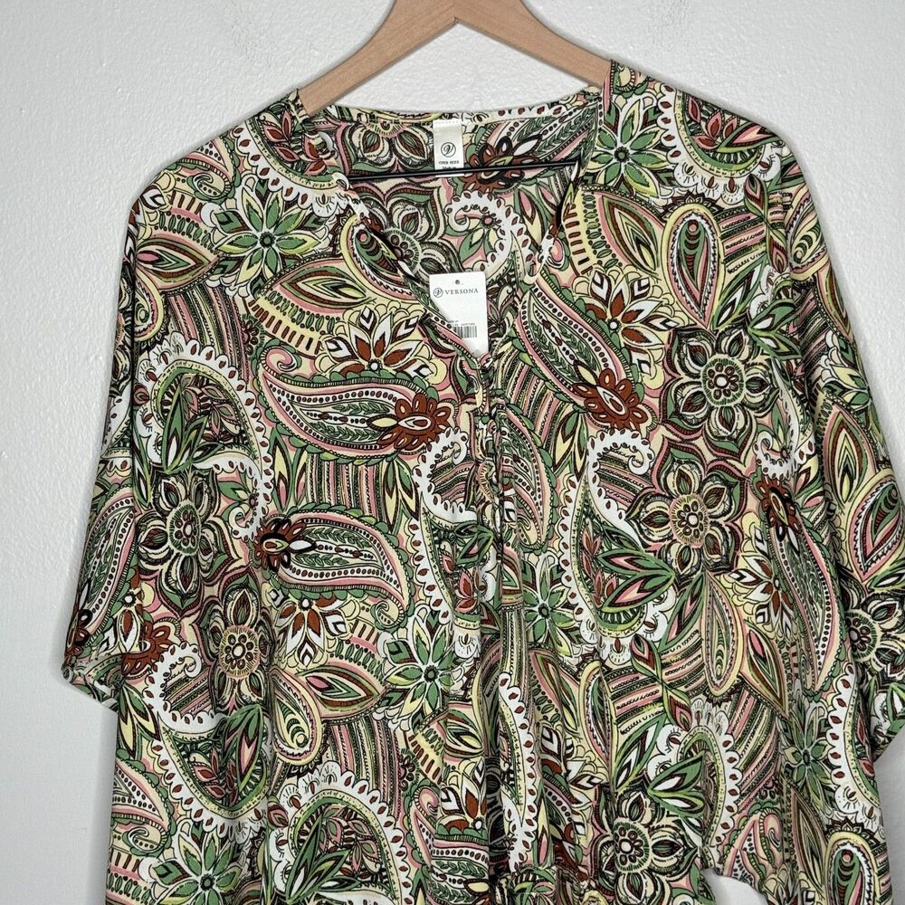 Versona Womens Kaftan Coverup One Size Green Yellow Paisley Multicolor Vacation - Picture 5 of 10